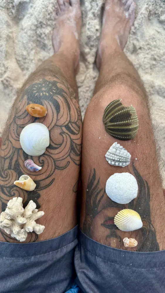 conchiglie sulle gambe - Spiaggia In Indonesia